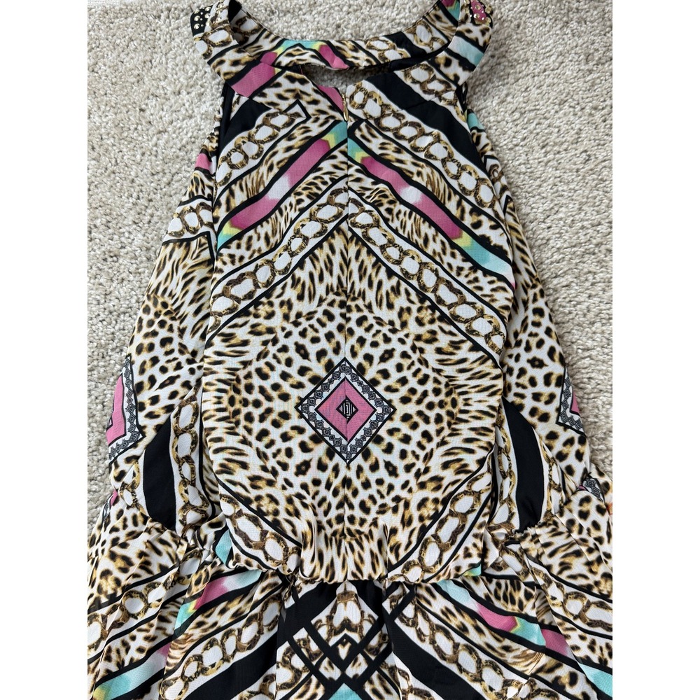 Thalia Sodi Dress Womens S Multicolor Animal Print Halter Rhinestone Maxi